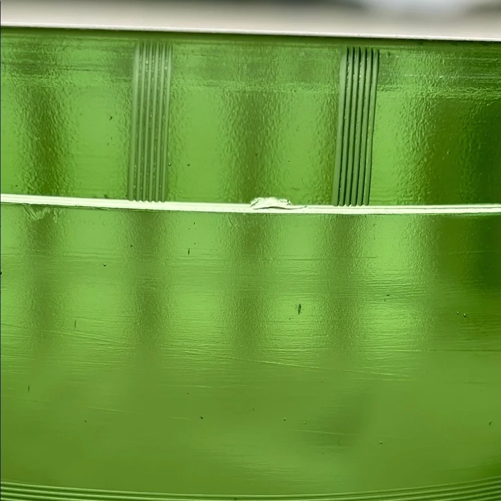 Vintage Uranium Green Depression Glass Ice Bucket with Floral Design